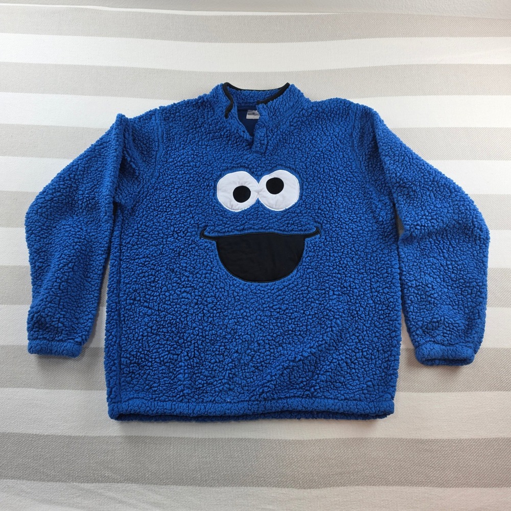 Sesame Street Cookie Monster Sherpa Fleece Pullover XL Blue Excellent Character